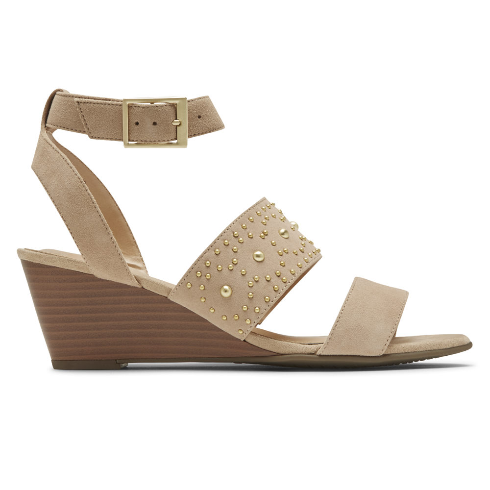 Rockport Sandals For Womens Beige - Total Motion Taylor Studded - TU6034597